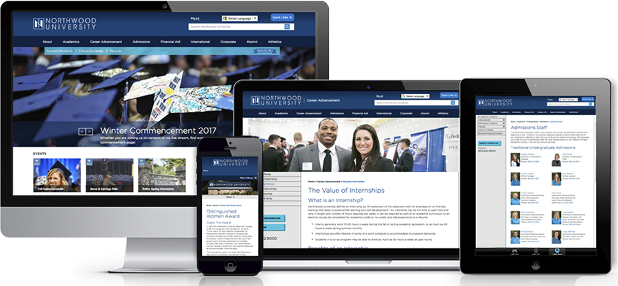 CMS-driven, mobile first custom web design created for Northwood University
